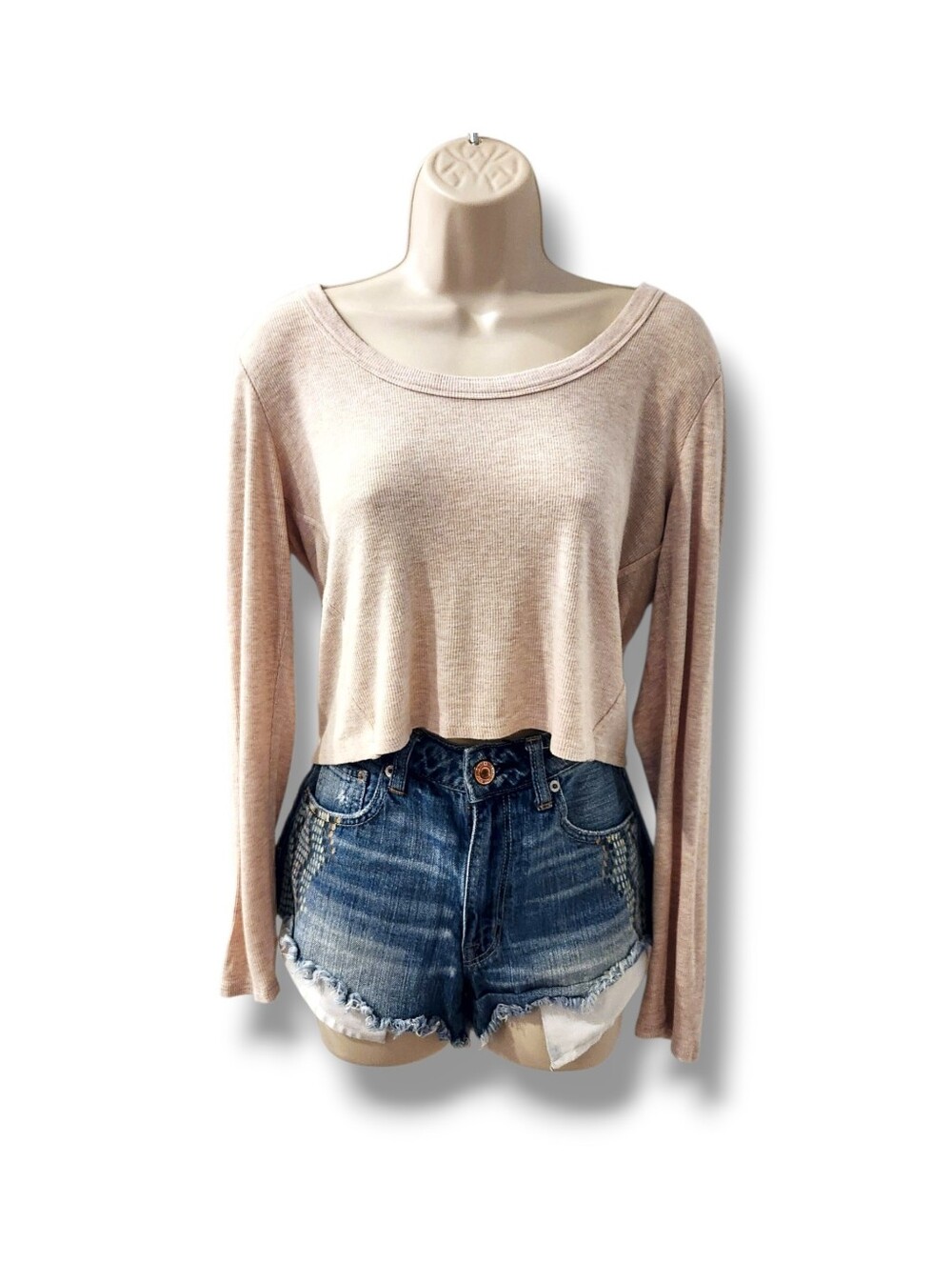 Universal Thread Ribbed Lightweight Long Sleeve Crop Top | XL